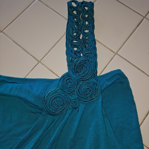 Women’s tube top shoulder blue crochet blouse summer top party holiday sport fun - Picture 4 of 12